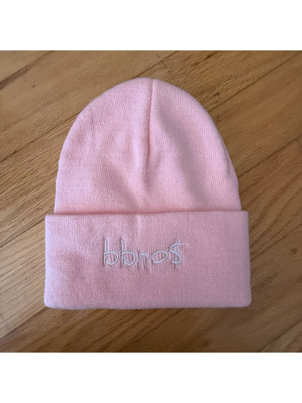 BBNO$ Light Pink White Embroidered Beanie Hat Twitchcon 2024